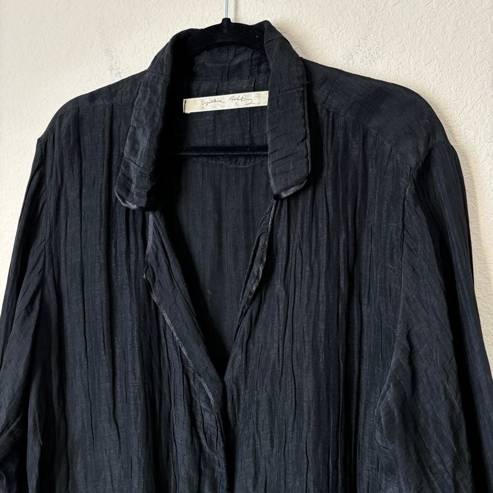 Cynthia Ashby Silk Linen Crinkle Textured Lagenlook Button Down Jacket - Picture 4 of 14